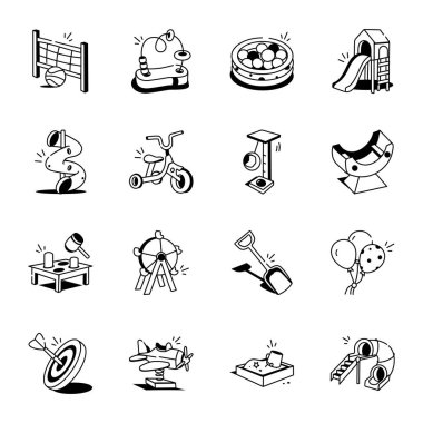 Oyun Alanı ve Boş Zaman Kılavuzu Simgeleri Seti 