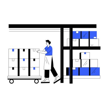 Kargo kutusu taşıyan bir karakteri gösteren bir el çizimi.