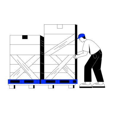 El çizimi, işçiyi palet ambalajı kullanırken gösteriyor 