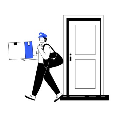 Bir teslimatçı çocuğu gösteren el çizimi tasvirler. 