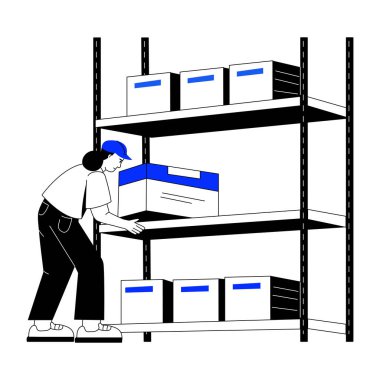 Paketleri düzenleyen kişiyi tasvir eden yarım yamalak bir resim çizimi 