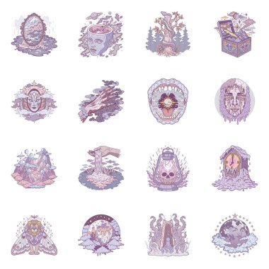 Sürrealizm ve Oneirizm Düz Çizimler Kümesi 