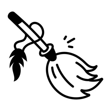 Bir cadı süpürgesini gösteren el çizimi biçim simgesi