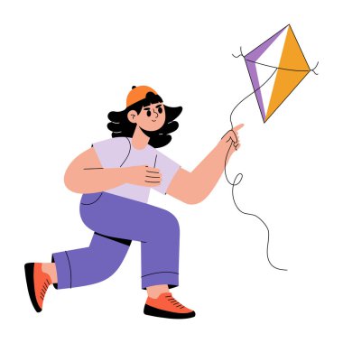 Uçurtma uçuran birini gösteren düz bir çizim 