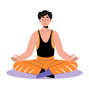 Bir kişinin meditasyon yaptığını gösteren düz bir çizim 