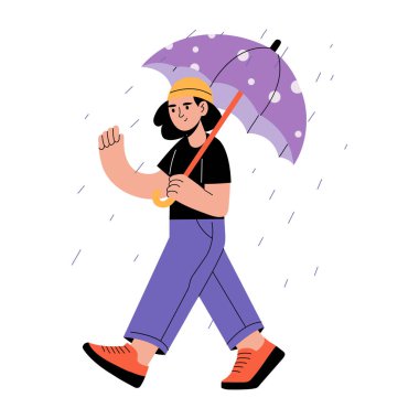 Yağmurlu mevsimleri seven birini gösteren düz bir çizim 