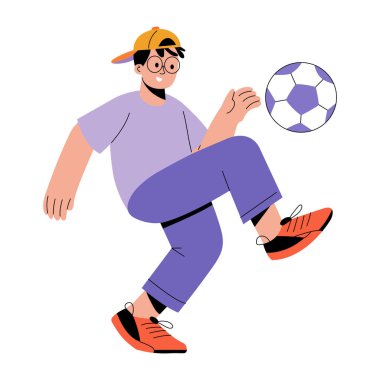 Futbol oynayan birini gösteren düz bir çizim 