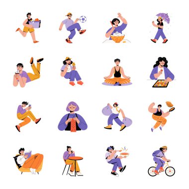 Günlük Faaliyetler Koleksiyonu Düz Çizimler 