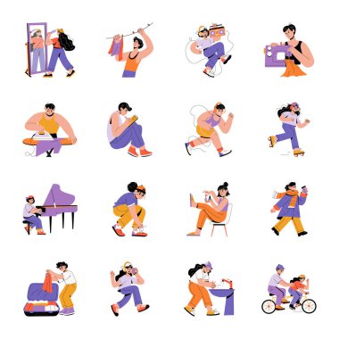 Günlük Rutin Düz Çizimler Stili 