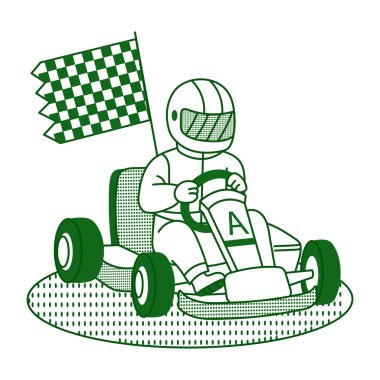 Bir go kart yarışını gösteren karalama stili illüstrasyon 