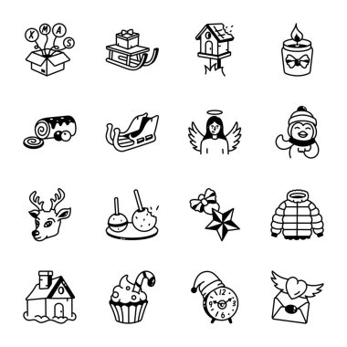 El Çizimi Noel Tatil Simgeleri 