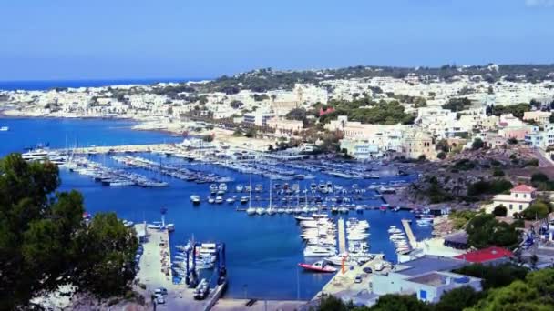Marina dokkolt csónakok Santa Maria Leuca Puglia Salento régió Lecce, Olaszország — Stock videók