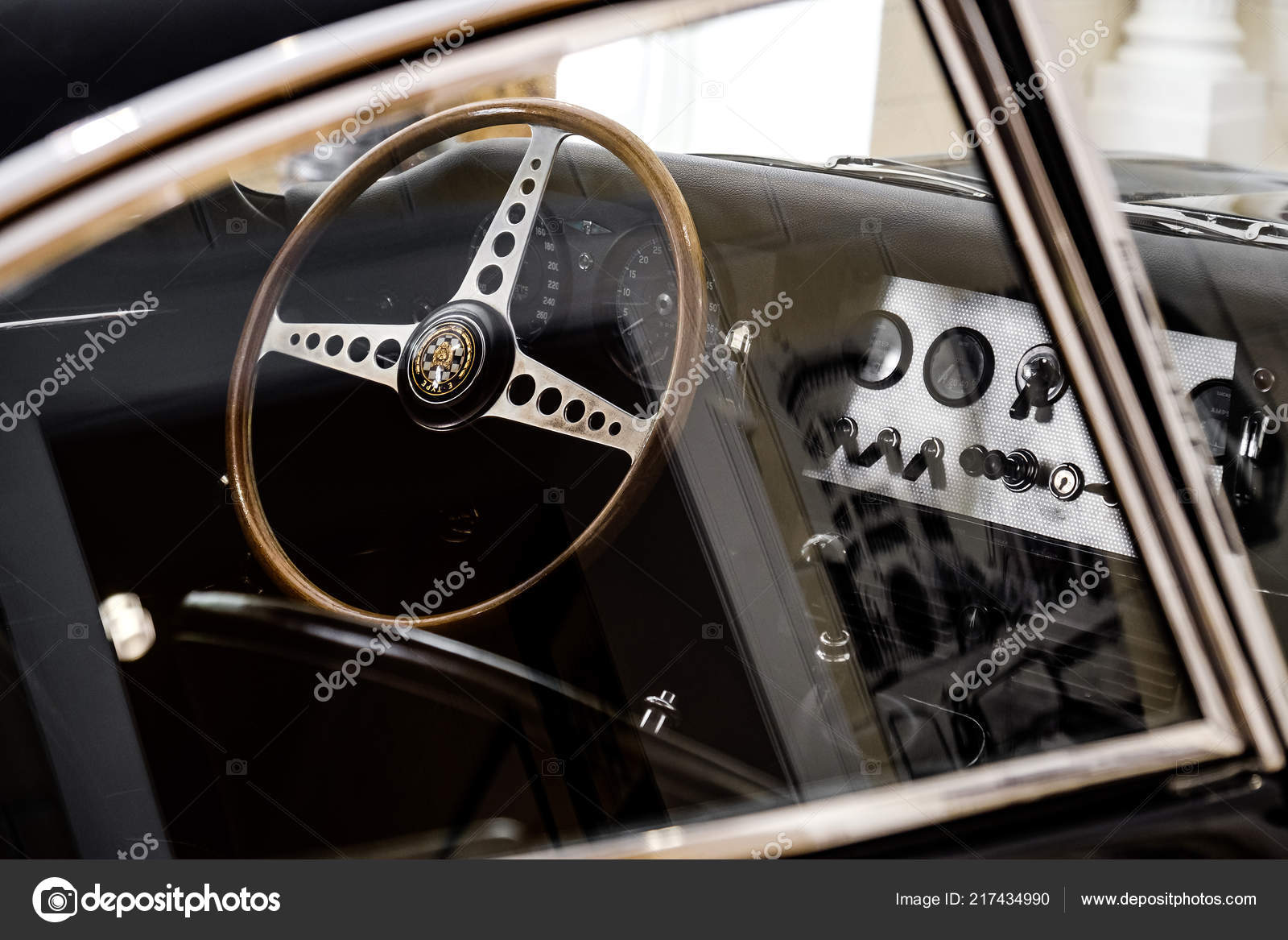 Vintage Car Interior Driver Seat Of A Jaguar E Type Stock