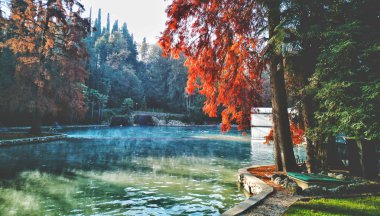 hot spring autumn pond Garda lake thermal park clipart