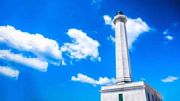 lighthouse sky background horizontal copy space clouds blue white light