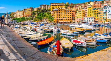 İtalyan Rivierası yatay camogli renkli Köyü İtalya Güney Avrupa şehri