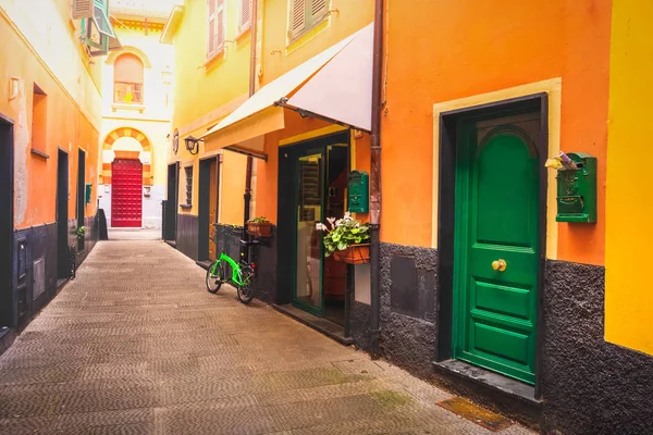 Colorido callejón italiano puerta verde — Foto de Stock