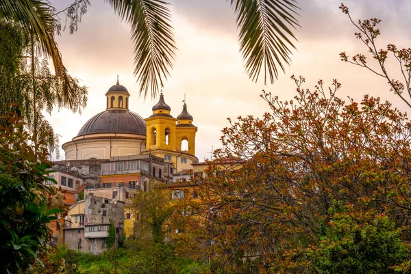 Ariccia - Roma suburbio - Lazio - Italia Santa Maria iglesia cúpula ramas colorido atardecer fondo —  Fotos de Stock