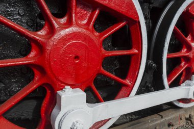 Kırmızı arabayı eski lokomotif. Parçalar ve bileşenler