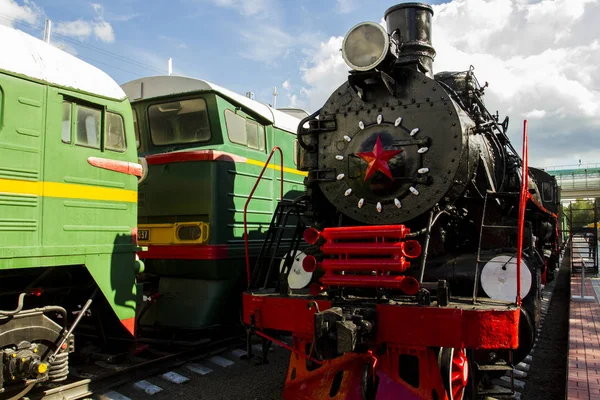 Extérieur Des Vieilles Locomotives Russes Locomotives Avec Une Étoile Musée — Photo