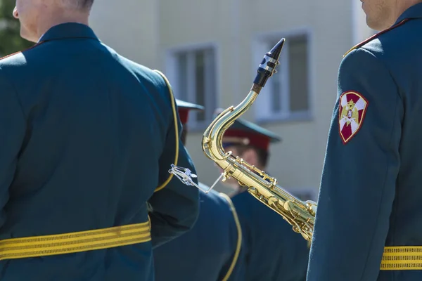 Militärorchester Soldat Mit Saxofon — Stockfoto