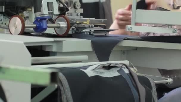 Modern Weaving Factory Woman Working Loom Details Design Elements Machine — Stock Video