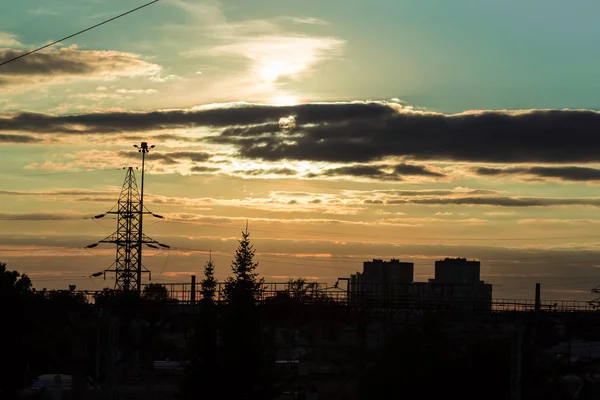 Soirée Vient Ville Ciel Bleu Soleil Dans Les Nuages — Photo