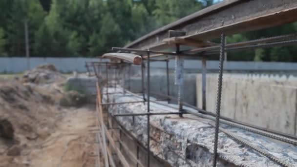 Worker Cleans Wall Jet Compressed Air Preparation Pouring Cement — Stock Video