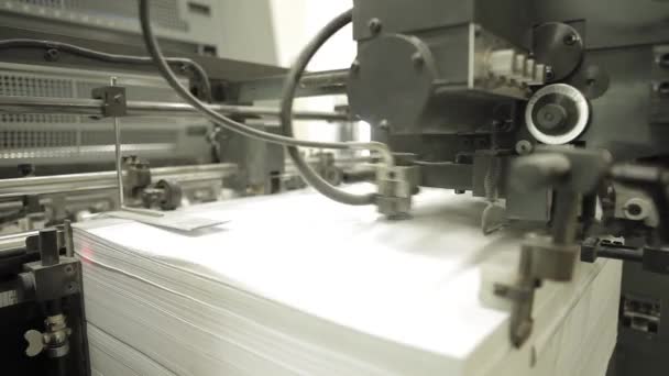 Video Clip Printing Factory Machine Feeding Paper Operation Details Modern — Stock Video