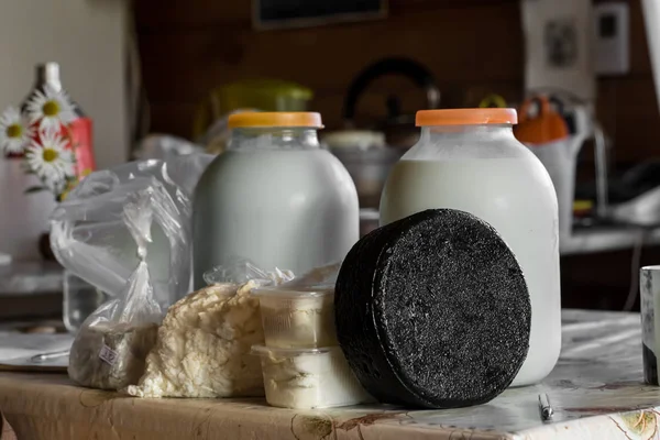 Set Latticini Freschi Produzione Casalinga Formaggio — Foto Stock