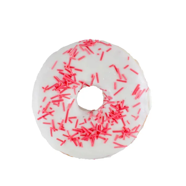 White donut with pink sprinkles isolated — Stock Photo, Image