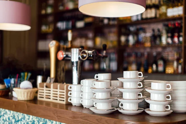 Bar counter with tableware — Stock Photo, Image