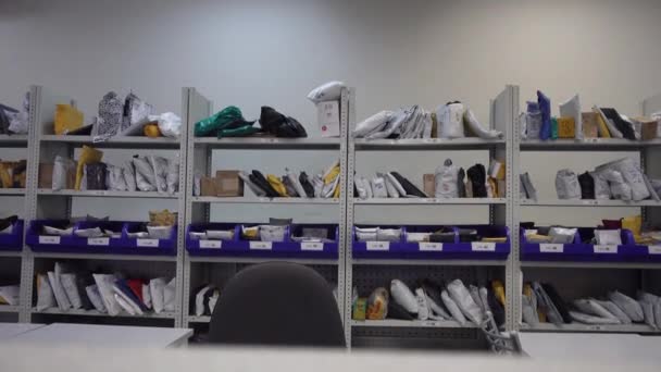Shelves with parcels in the post office — Stock Video