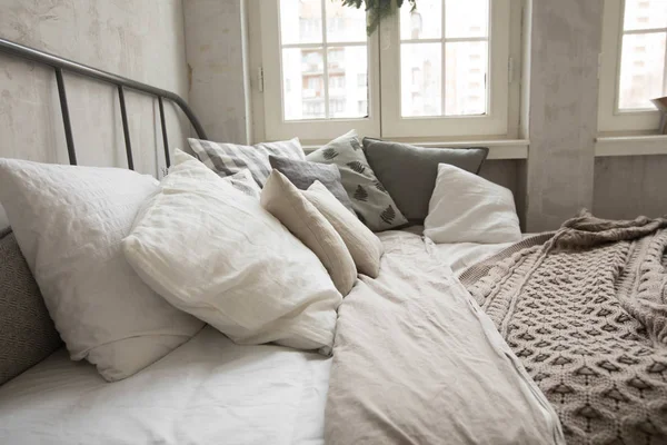 Pillows on comfortable bed — Stock Photo, Image