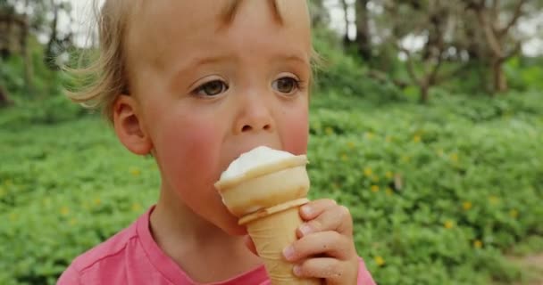 Chico disfrutando de helado cono — Vídeo de stock