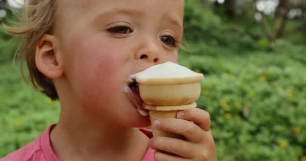 Chico disfrutando de helado cono — Vídeo de stock