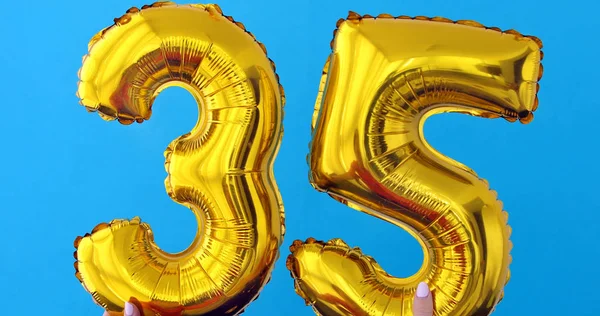 Altın folyo sayısı 35 kutlama balonu mavi