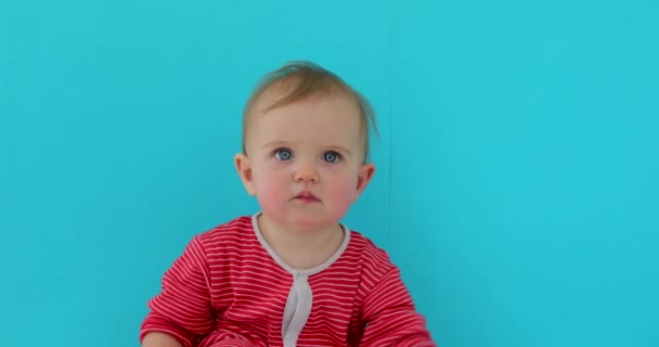 Image of sweet baby, close seup portrait of child — стоковое видео