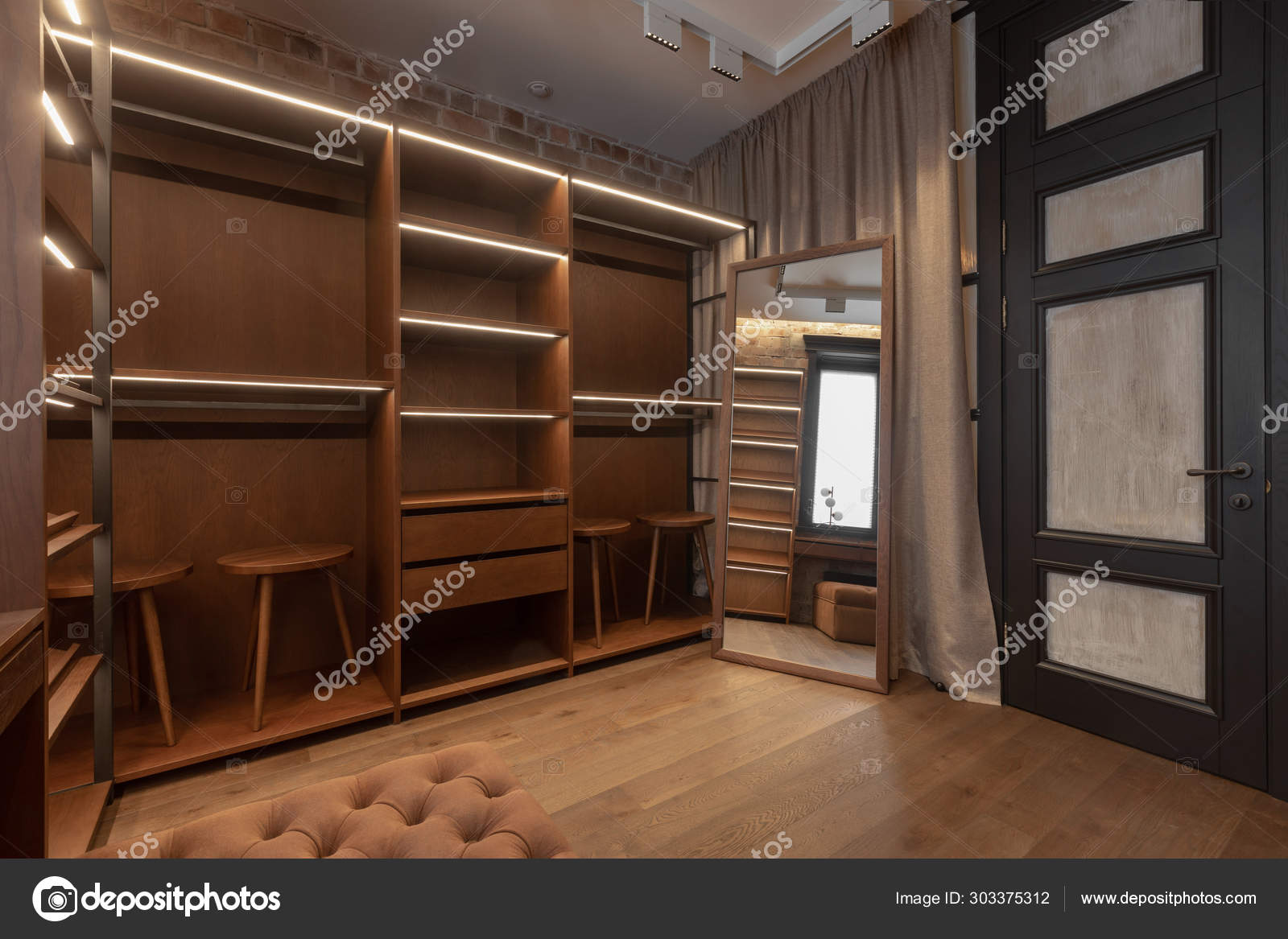 Dressing Area With Wardrobe And Mirror Stock Photo