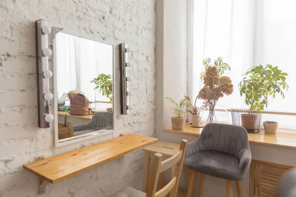 Cozy light room with mirror