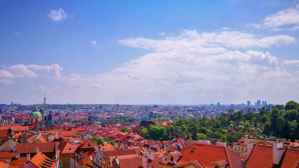 A photo of Panorama view of Prague in spring, Czech Republic