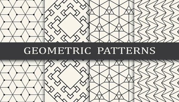 Black White Geometric Seamless Pattern Set — Stock Vector