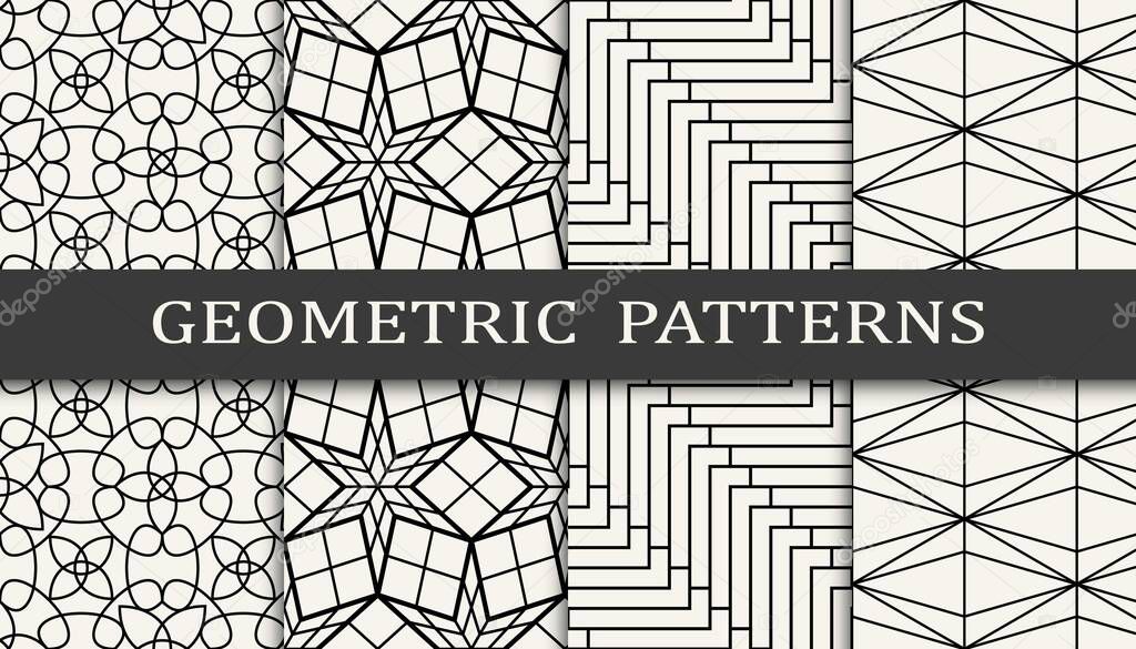 black and white geometric seamless pattern set