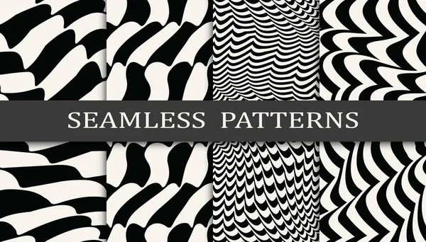 Black White Stripes Seamless Pattern Set — Stock Vector