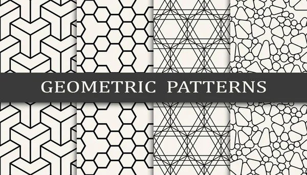 Black White Geometric Seamless Pattern Set — Stock Vector