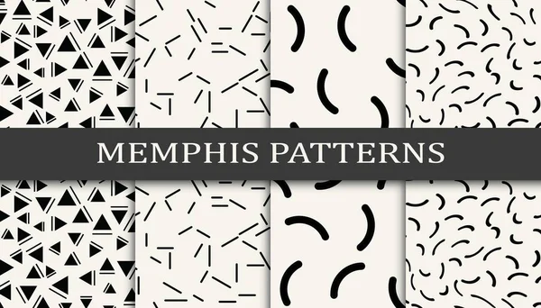 Memphis Stijl Geometrische Naadloze Patroon Achtergrond Set — Stockvector