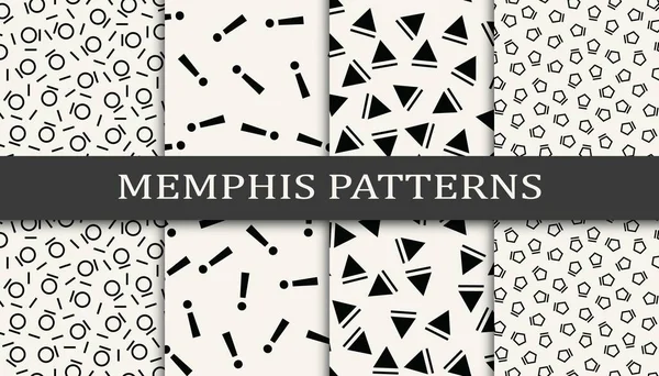 Memphis Stil Geometriska Sömlös Mönster Bakgrund Set — Stock vektor