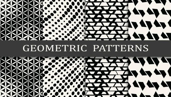 Black White Geometric Seamless Halftone Pattern Set — Stock Vector