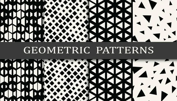 黒と白の幾何学的なシームレスなハーフトーンパターンセット — ストックベクタ