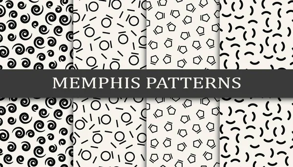 Memphis Stil Geometriska Sömlös Mönster Bakgrund Set — Stock vektor